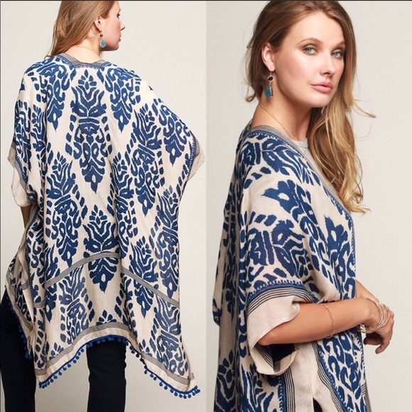 Boho chic printed kimono with mini pom pom - Picture 6 of 6